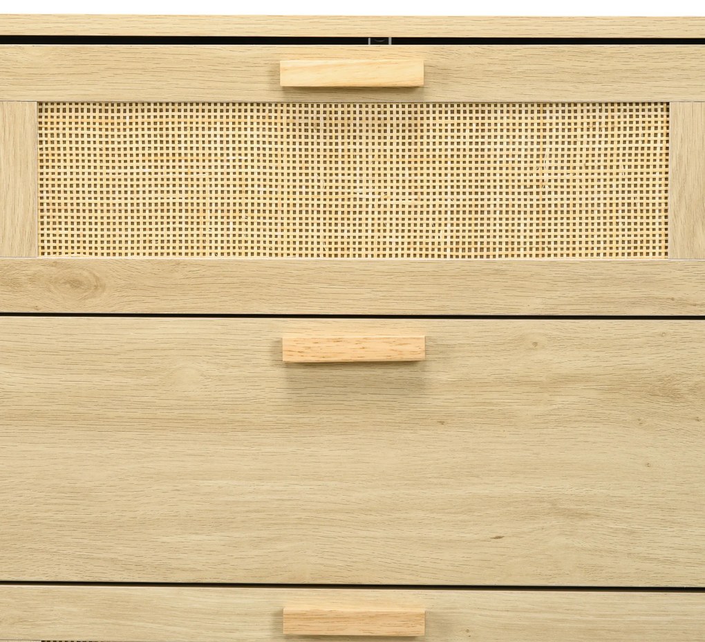 HOMCOM Comodă design boem din ratan cu 6 sertare, mobilier de depozitare pentru living, hol, intrare, stejar | Aosom Romania