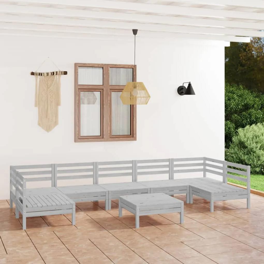 3083410 vidaXL Set mobilier relaxare grădină, 8 piese, alb, lemn masiv de pin