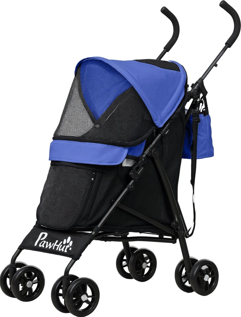 PawHut Cărucior pentru animale de companie, lese de siguranță, ferestre din plasă, 76L x 44B x 103H cm, Bleumarin | Aosom Romania