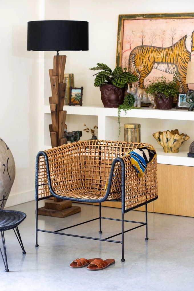 Fotoliu impletit din rattan, cu bordura decorativa neagră, "Asano"