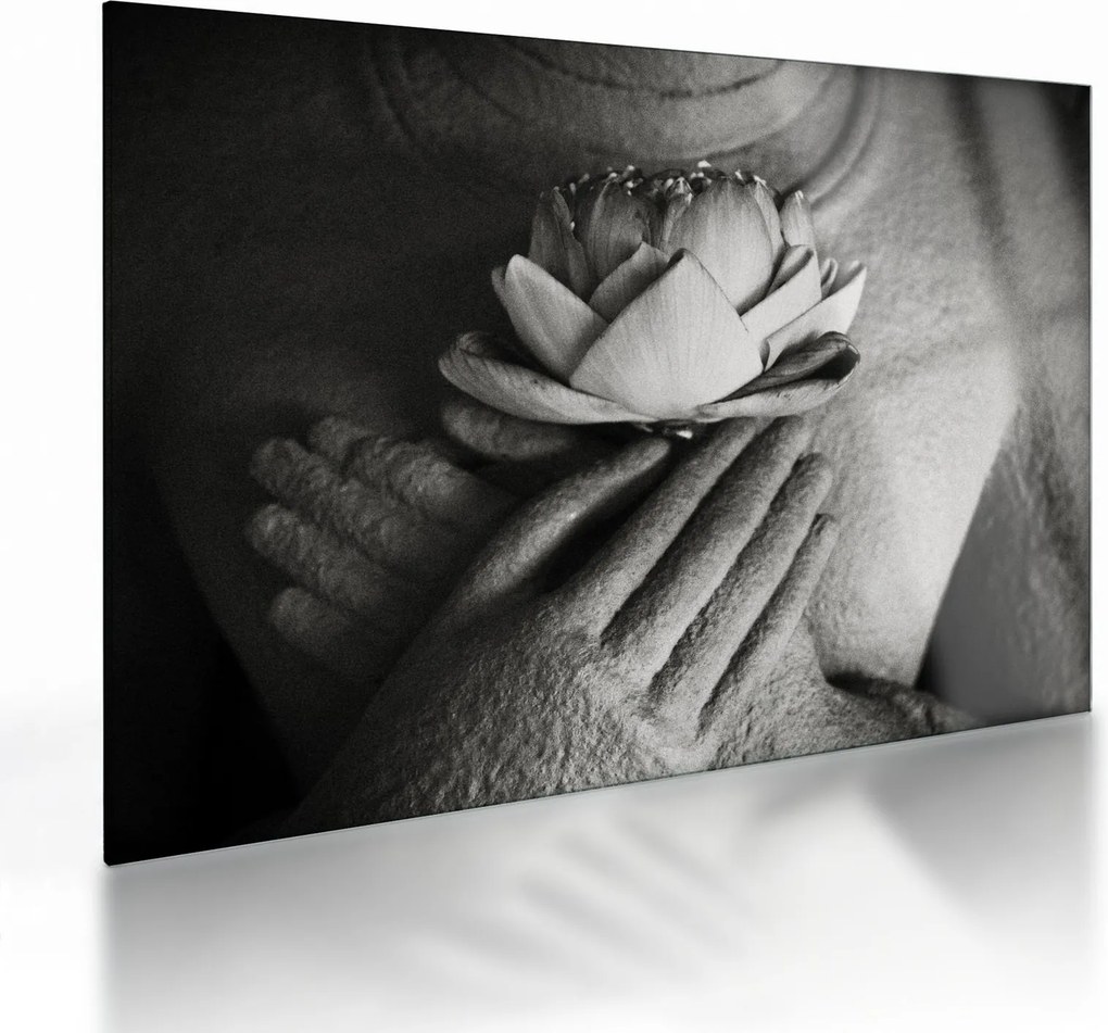 Tablou pe sticlă - Lotus în mâinile lui Buddha (70x50 cm)