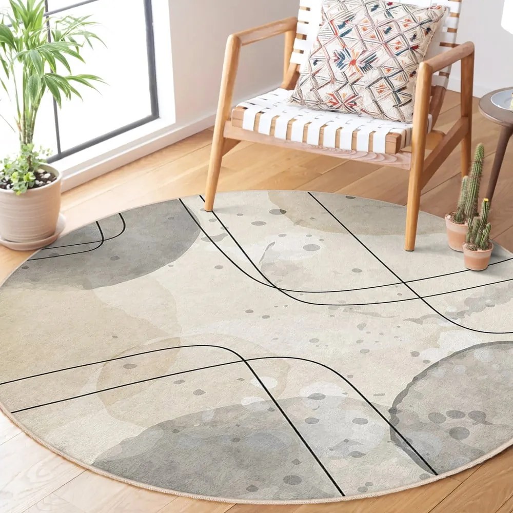 Covor bej lavabil rotund ø 120 cm Simple Lines – Mila Home