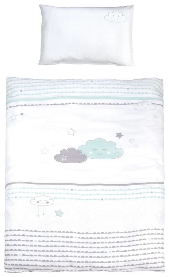 Lenjerie de pat pentru copii albă din bumbac pentru pătuț 100x135 cm Happy Cloud – Roba