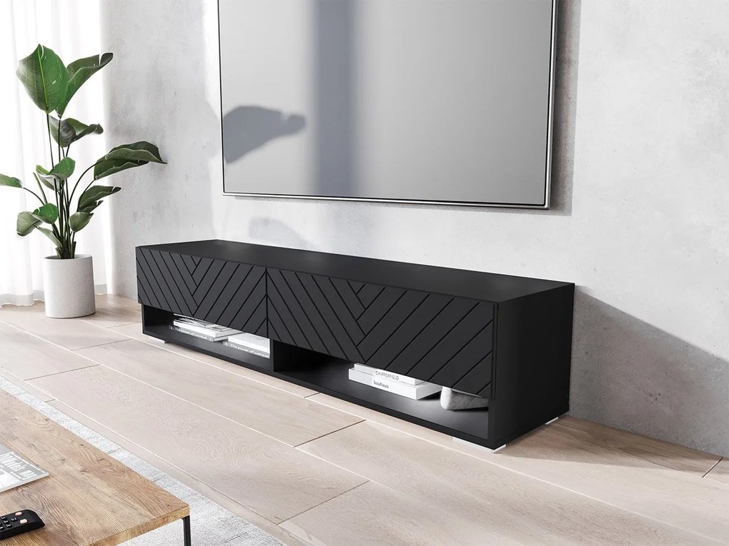 Dulap TV de perete Adenuk 140 MDF (Negru grafit + Negru) (cu iluminat LED RGB). 1106323