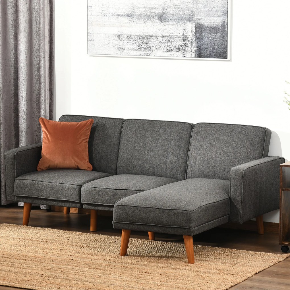 HOMCOM Canapea Extensibila din Tesatura Gri, Canapea Coltar cu 3 Locuri cu Scaun Reversibil si Spatar Reglabil