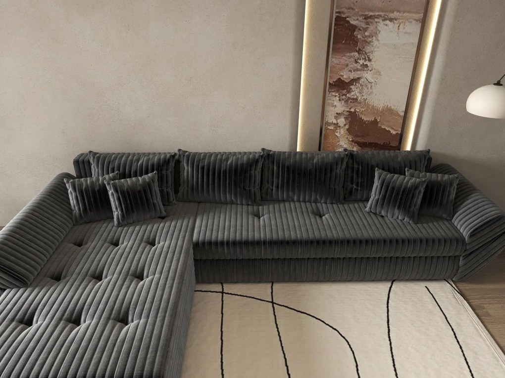 Colțar extensibil dumonde cu ladă de depozitare si sezut confortabil din spuma high-density, Loana XL Ambience Gri 335x185 cm