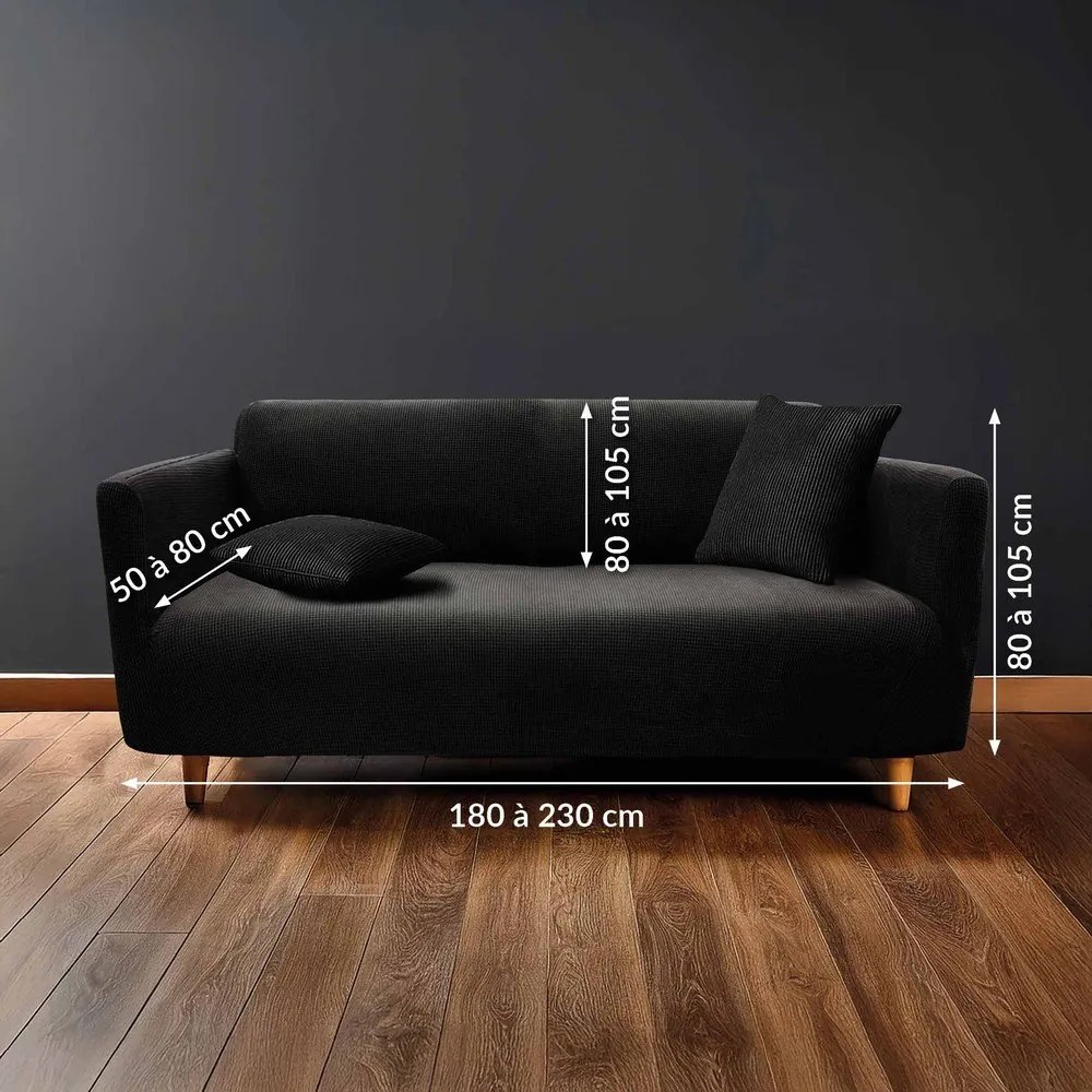 Husă neagră elastică pentru canapea cu 3 locuri Sacha – douceur d'intérieur