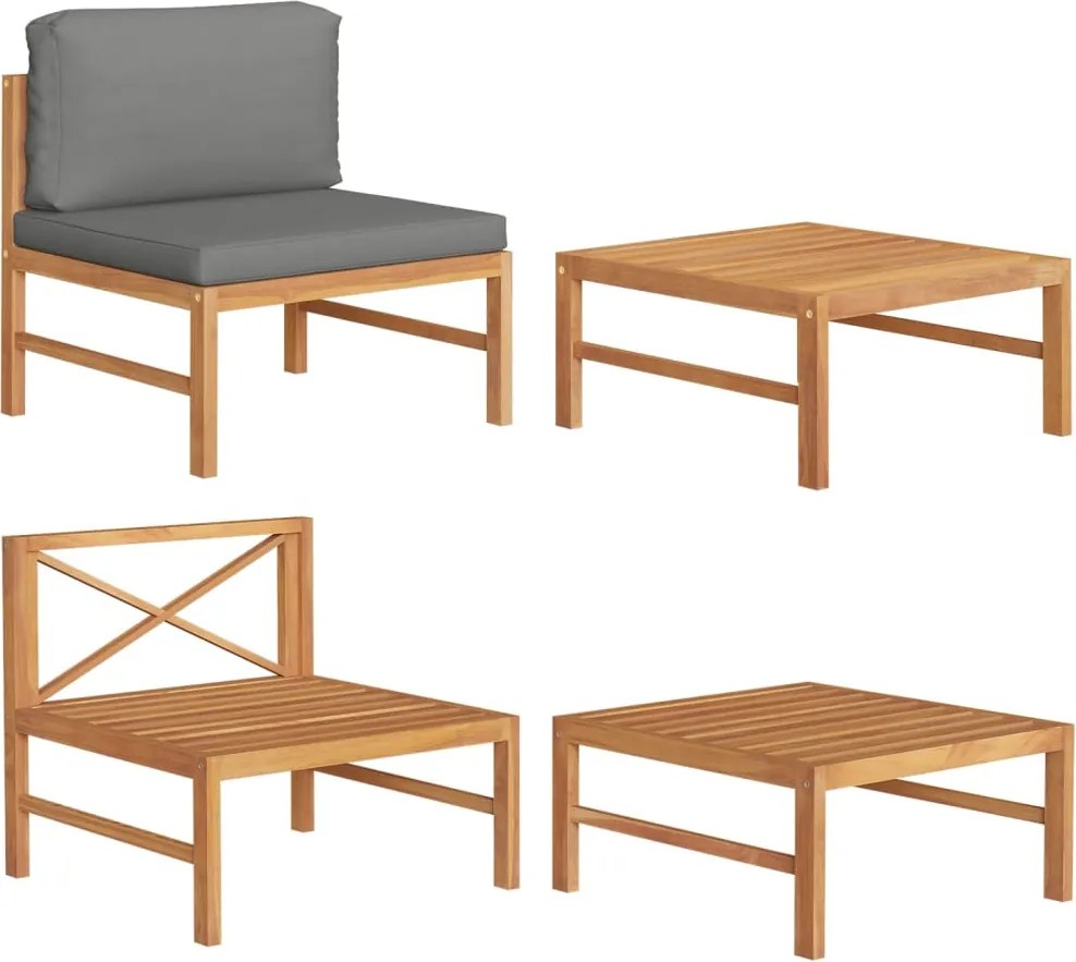 vidaXL Set mobilier de grădină cu perne gri închis, 2 piese, lemn tec