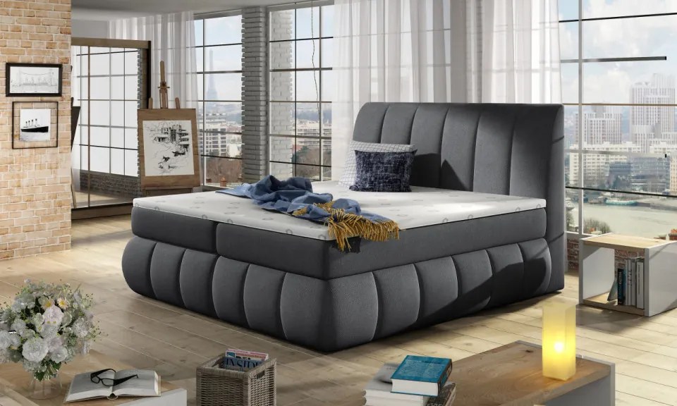 Pat boxspring, tapitat, 160X200 cm, Vincenzo 162, Eltap (Culoare: Albastru)