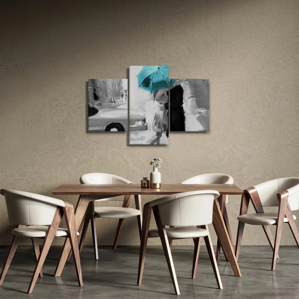 Tablou - Cuplu în dragoste cu umbrelă, albastru (90x60 cm)