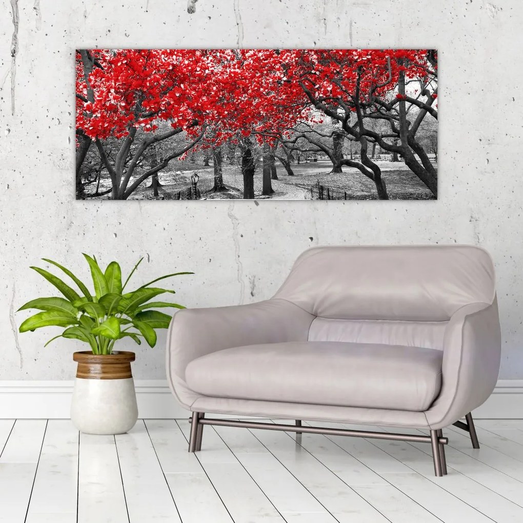 Tablou - Copaci roșii, Central Park, New York (120x50 cm)