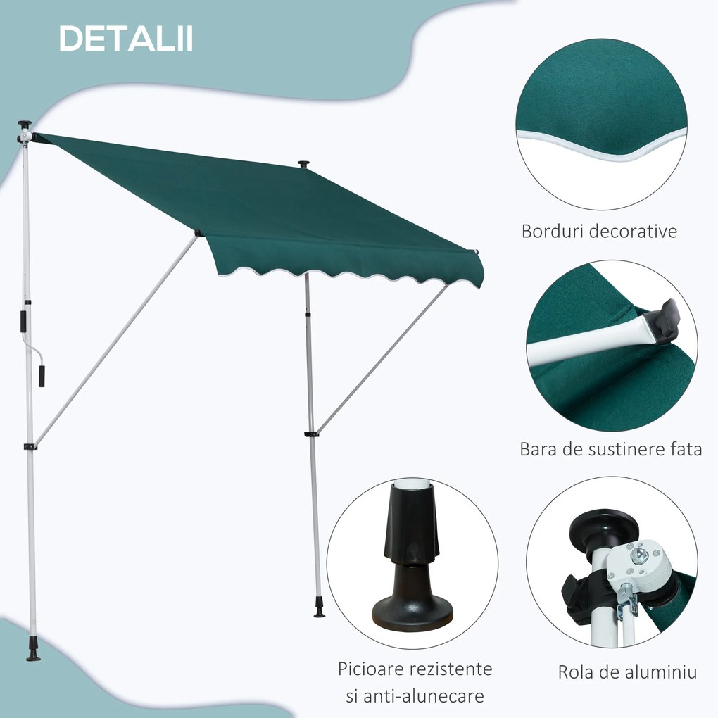 Outsunny Copertină Manuală cu Manivelă, Cadru Telescopic și Unghi Reglabil, Protecție Solară Eficientă pentru Exterior | Aosom Romania