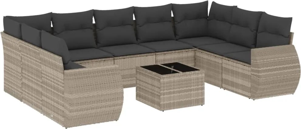 vidaXL Set canapele de grădină cu perne 10 piese gri deschis poliratan