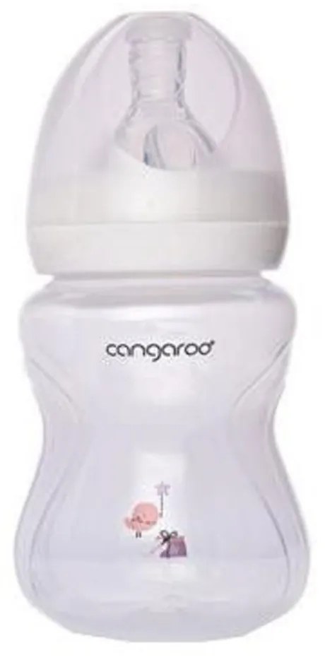 Biberon cu capac Cangaroo™ Birdy Pink, 0 luni+, 180 ml, 6 masuri, sistem anti colici, tetina lapte, Roz