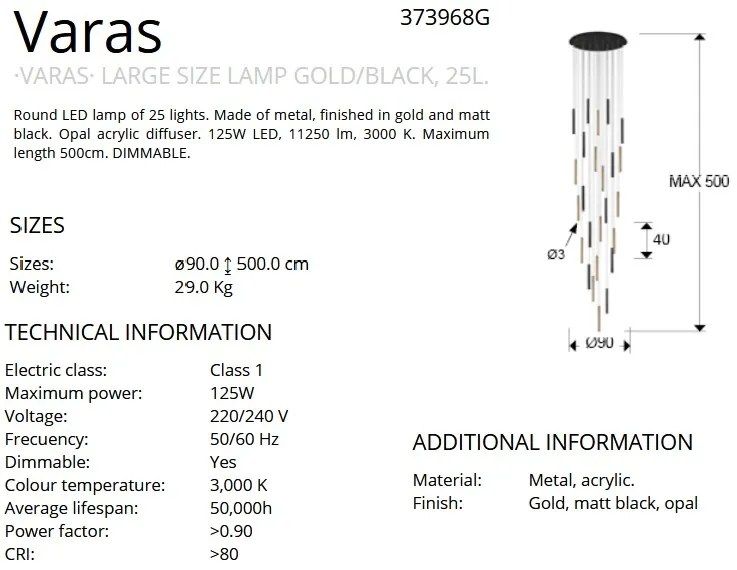 Lustra XXL dimabila cu 25 pendule LED design modern Varas auriu/negru SV-373968G