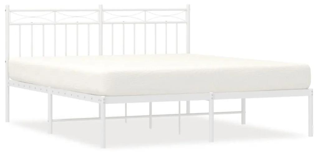 373742 vidaXL Cadru de pat metalic cu tăblie, alb, 150x200 cm