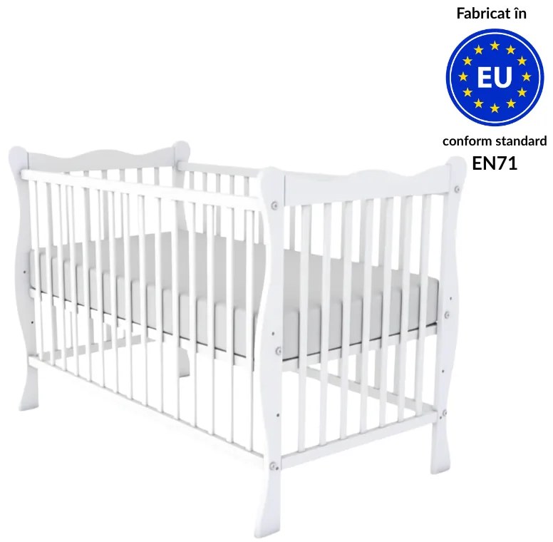 Patut din lemn masiv 120x60 cm Kidizi Isla alb,reglabil pe 3 nivele, certificat EN71