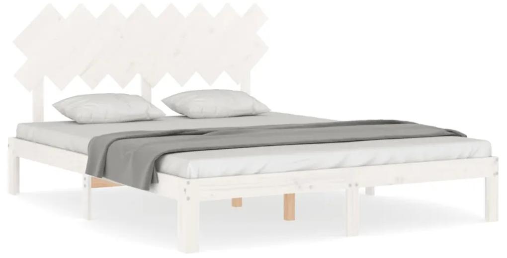 3193737 vidaXL Cadru de pat cu tăblie, alb, 160x200 cm, lemn masiv