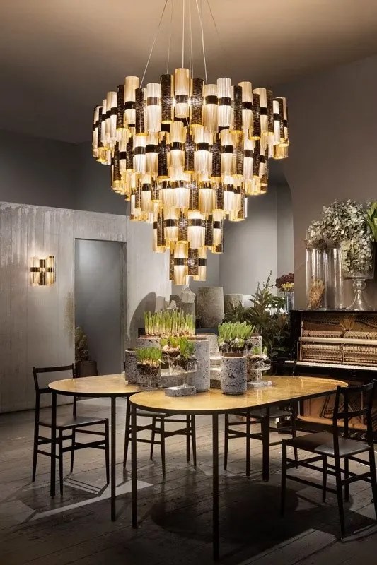 Lustra LED Art Deco de dimensiuni mari, realizata manual LA LOLLO 4XL Gold
