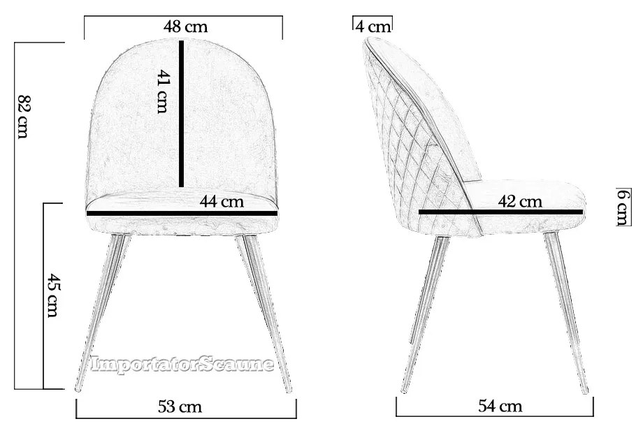Scaun de dining BUC 207 gri din catifea, cu picioare metalice negre
