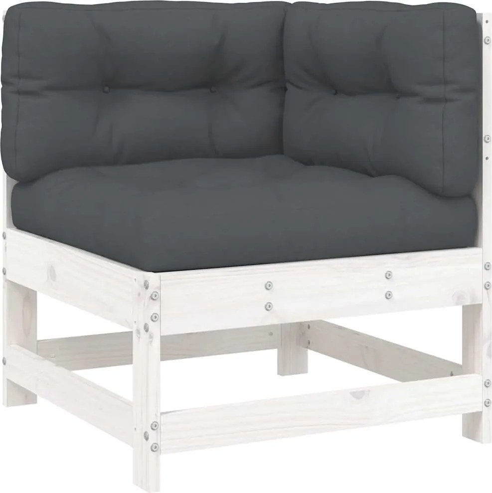 vidaXL Canapea colțar cu perne, alb, lemn masiv de pin