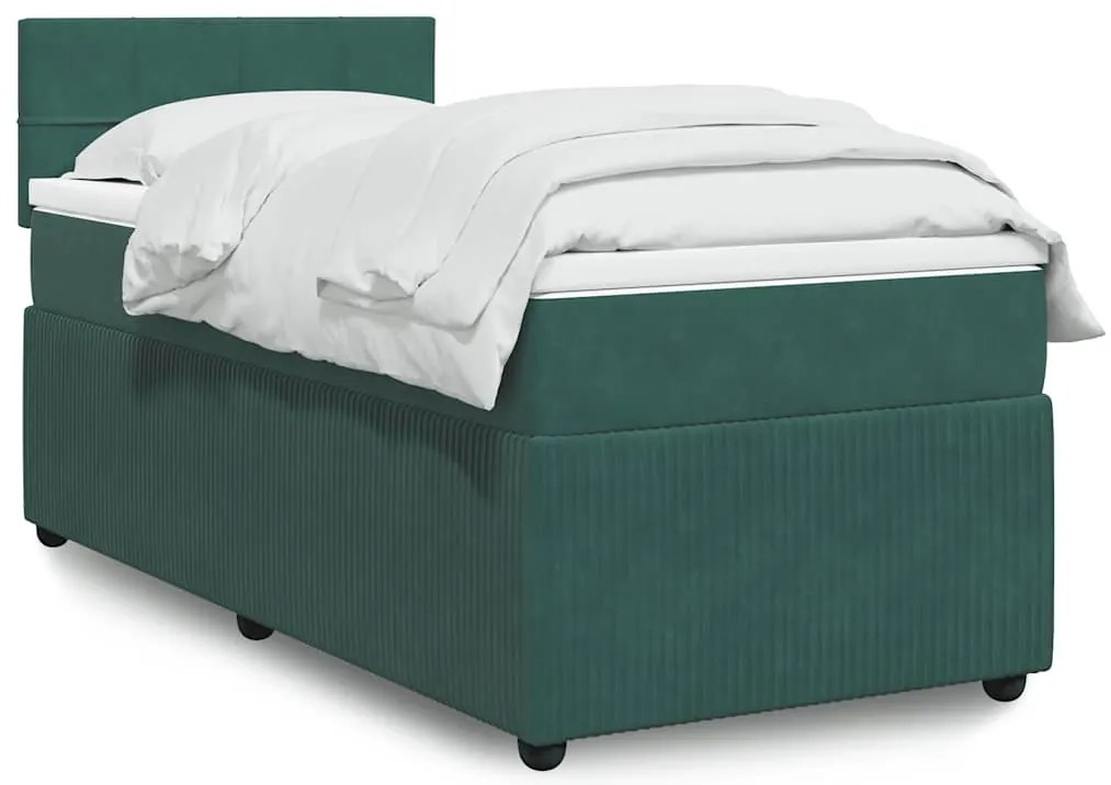 vidaXL Pat box spring cu saltea, verde închis, 100x200 cm, catifea