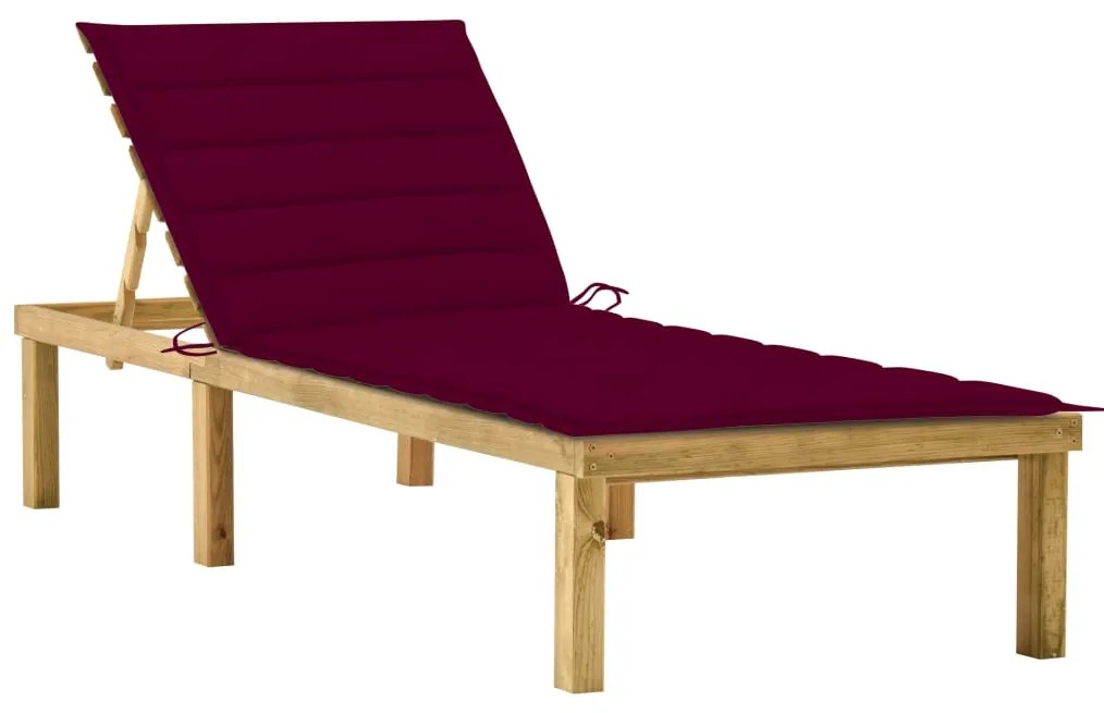 vidaXL Șezlong cu pernă roșu vin, lemn de pin tratat