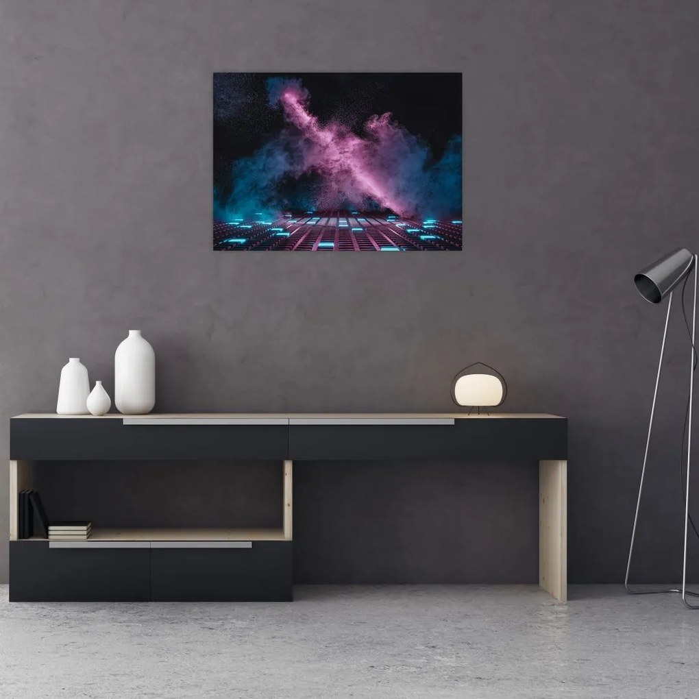 Tablou pe sticlă - Fum roz-albastru (70x50 cm)