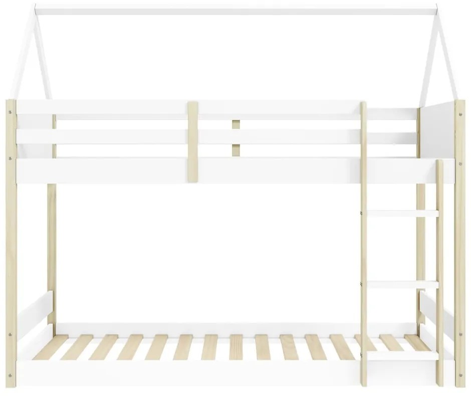 Pat pentru copii alb/în culoare naturală de tip casă/supraetajat 90x190 cm Valka – Marckeric