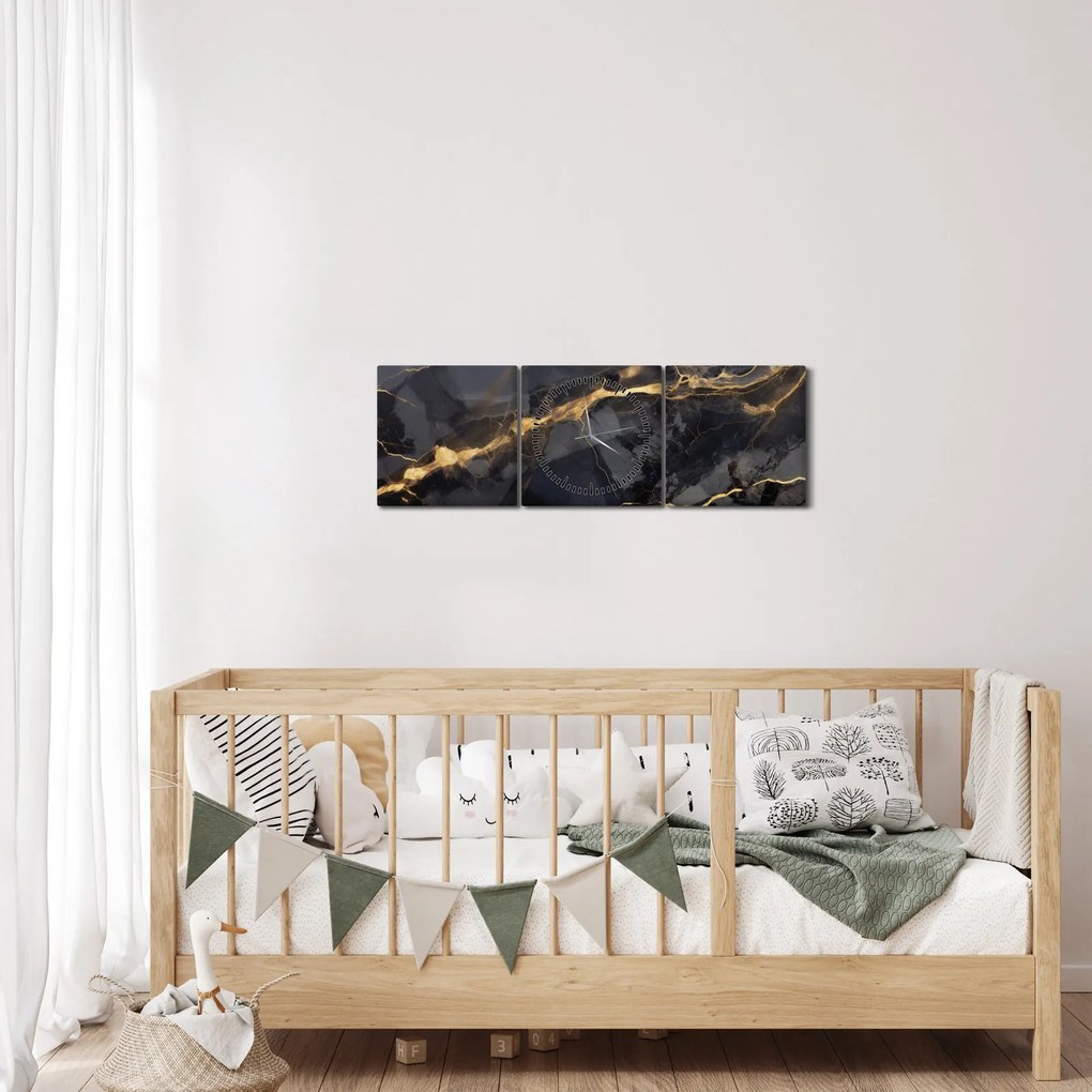 Tablou - Negru - decor auriu (cu ceas) (90x30 cm)