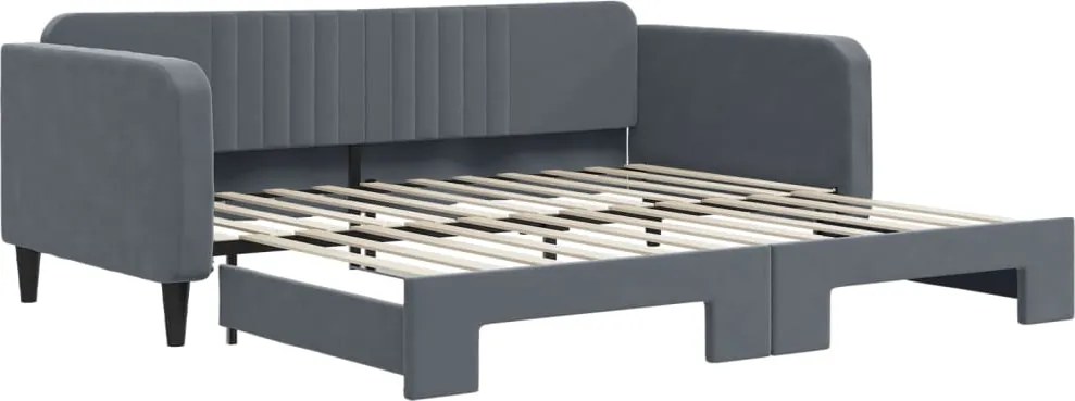 vidaXL Pat de zi cu extensie, gri închis, 100x200 cm, catifea