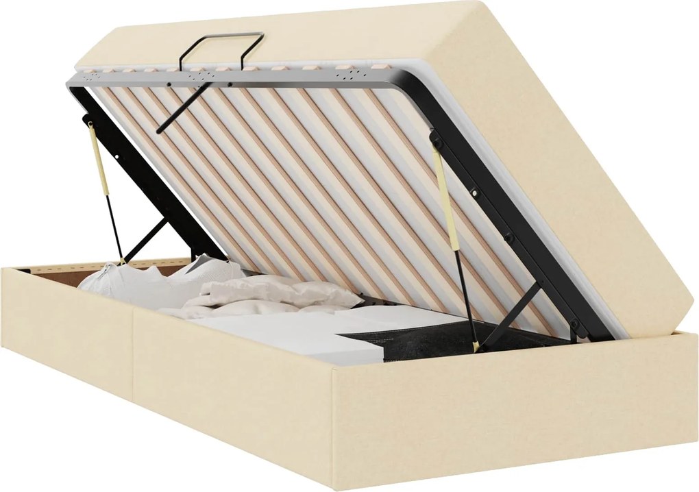 vidaXL Pat cu saltea și spațiu de depozitare Crem 90 x 200 cm