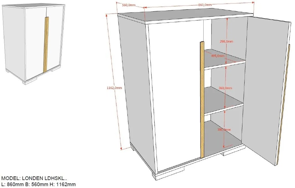 Set LONDRA este format dintr-un dormitor înalt (90x200) cu Dulap camera copii cu 2 uși și birou.