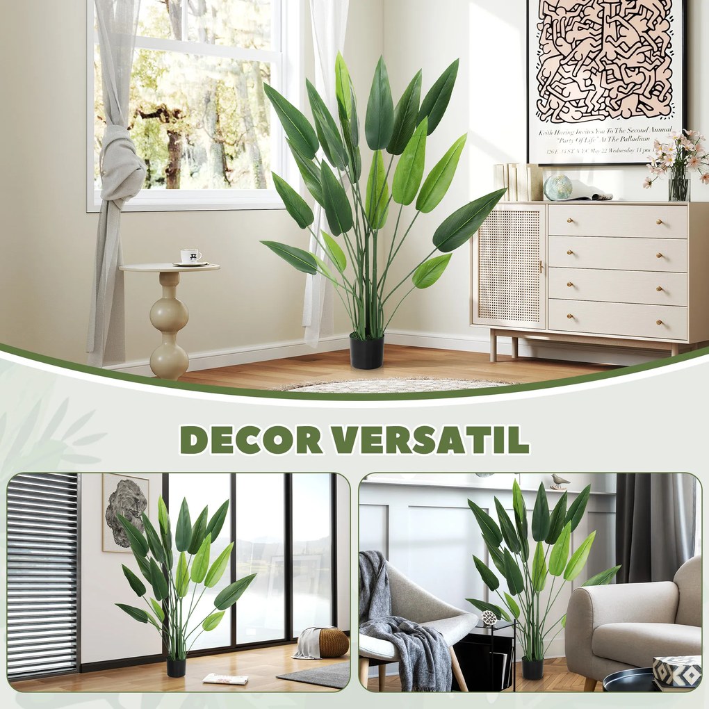 HOMCOM Plantă Artificială "Pasărea Paradisului" cu 20 de Frunze și Ghiveci | Aosom Romania