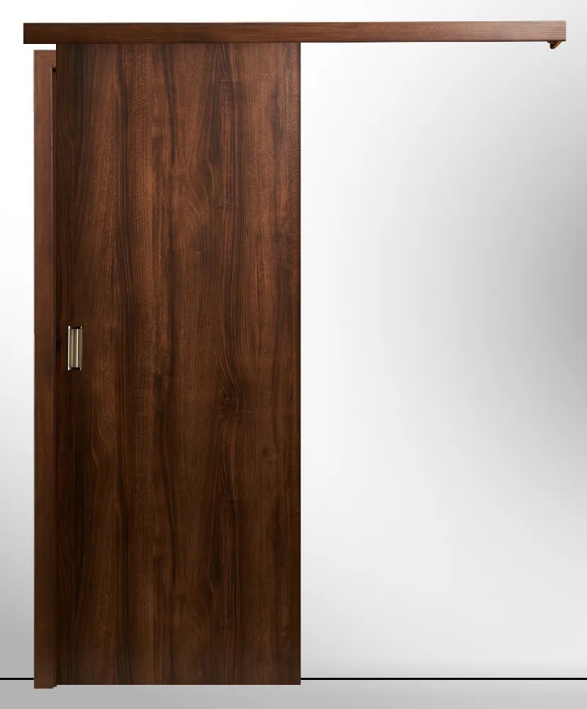 Usa glisanta HDF aplicata pe perete - Colectia Basic Toc reglabil de bordare 80-150 mm, Nuc, Folie Decor, 2010 mm, 620 - 700 mm
