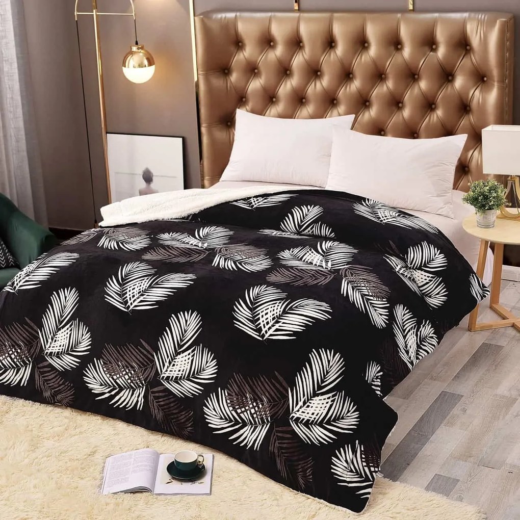 Patura Cocolino dubla cu blanita, pat 2 persoane, negru / alb, PDBJ-65