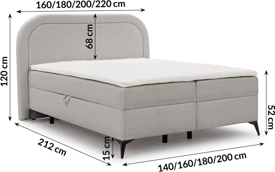 Pat boxspring gri deschis cu spațiu de depozitare 160x200 cm Ornes – Ropez