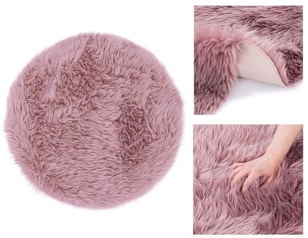 Covor rotund din blana sintetica Culoare roz, DOKKA Dimensiune: Ø 90 cm