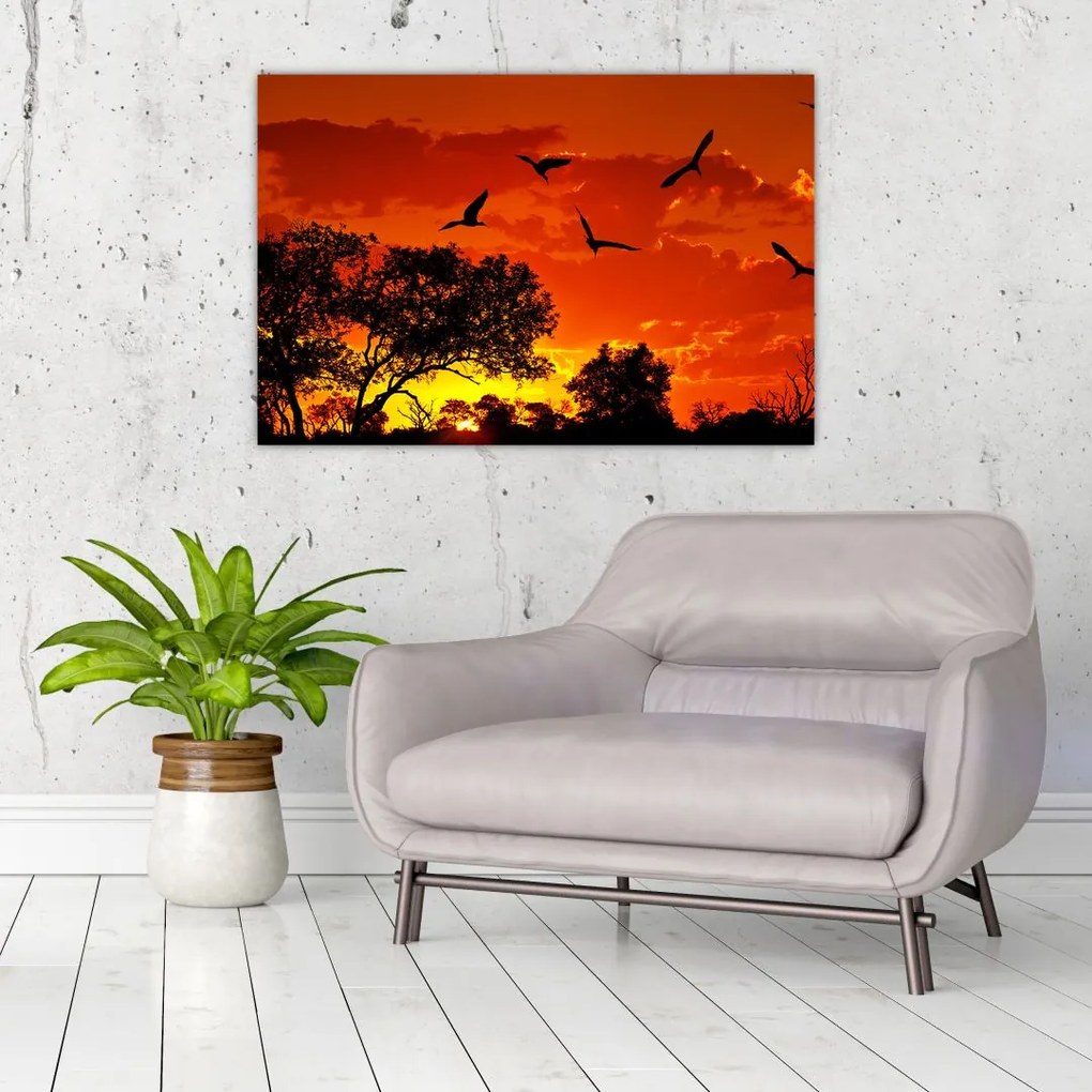 Tablou cu păsări în apus de soare (90x60 cm)
