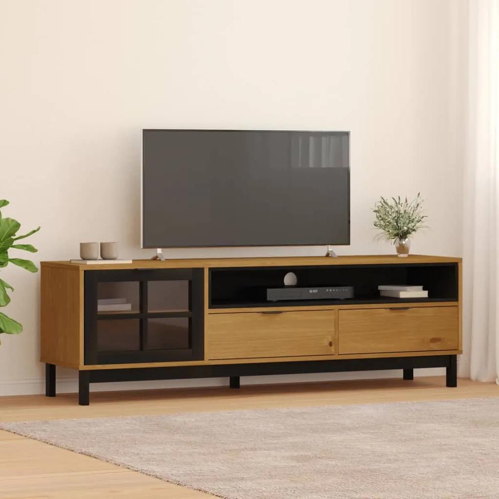 357821 vidaXL Comodă TV cu ușă din sticlă „FLAM” 158x40x50 cm, lemn masiv pin