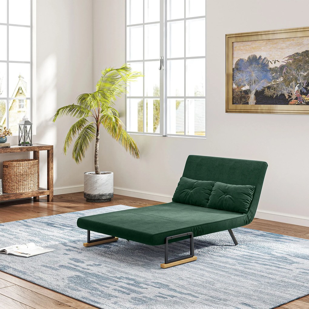 HOMCOM Canapea Pat de 2 Locuri cu Spătar Reglabil pe 5 Nivele, Canapea Pat Pliabilă cu 2 Perne, 102x73x81 cm, Verde | Aosom Romania