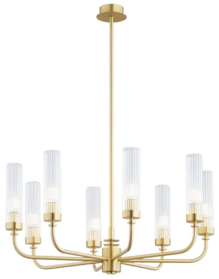Candelabru 8 brate, alama periata, sticla canelata PRESTON 5082