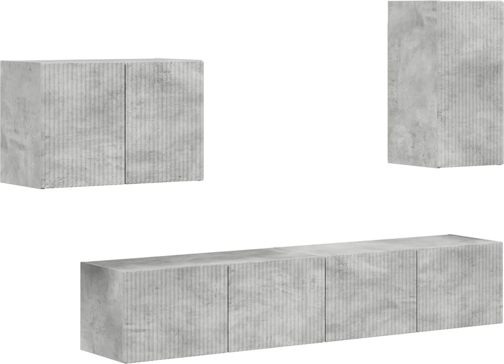 vidaXL Set Dulap pentru Televizor Montat pe Perete 4 pcs Gri din beton