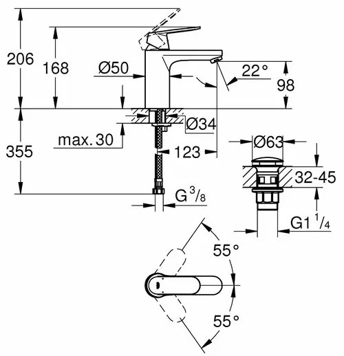 Baterie lavoar Grohe Eurosmart Cosmopolitan M monocomanda 1 2 crom