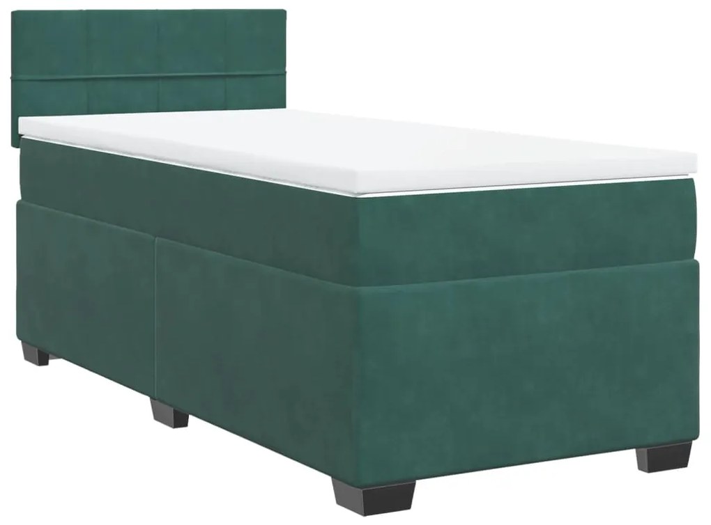 3286237 vidaXL Pat box spring cu saltea, verde închis, 100x200 cm, catifea