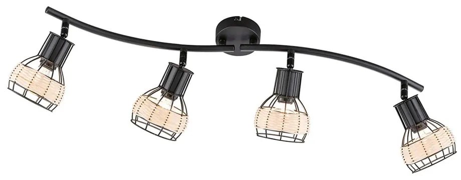 Plafonieră neagră cu abajur din metal/cu abajur din ratan 10,5x70 cm Straw – Fischer & Honsel