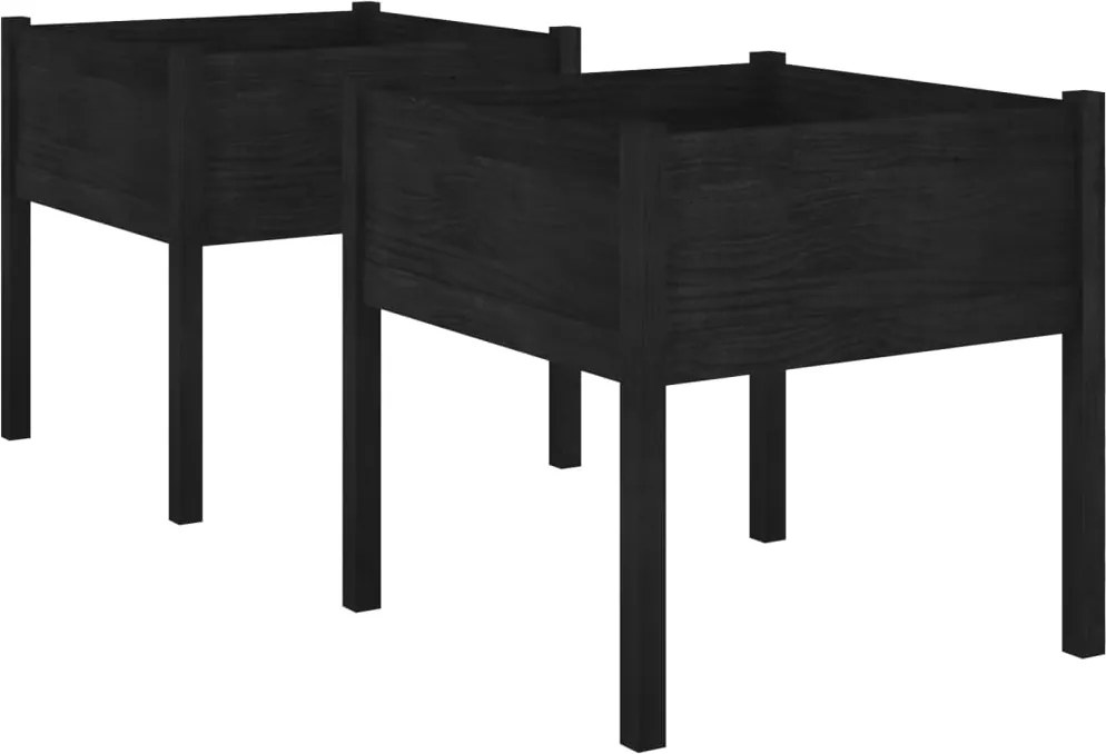 vidaXL Jardiniere grădină, 2 buc., negru, 70x70x70 cm, lemn masiv pin