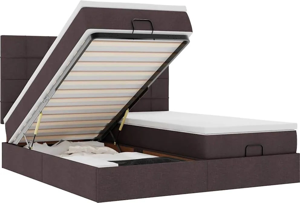 vidaXL Cadru de pat otoman cu saltele țesătură maro închis 180x200cm