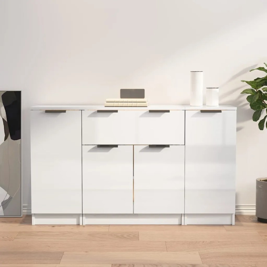 3115832 vidaXL Servante, 3 piese, alb extralucios, lemn prelucrat