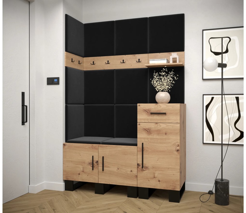 Set mobilier pentru hol Amanda 10 (Stejar artisan + Negru). 1085942